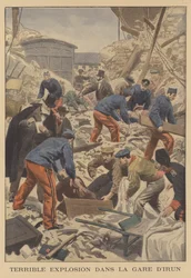 Schreckliche Explosion im Bahnhof von Irun, Spanien